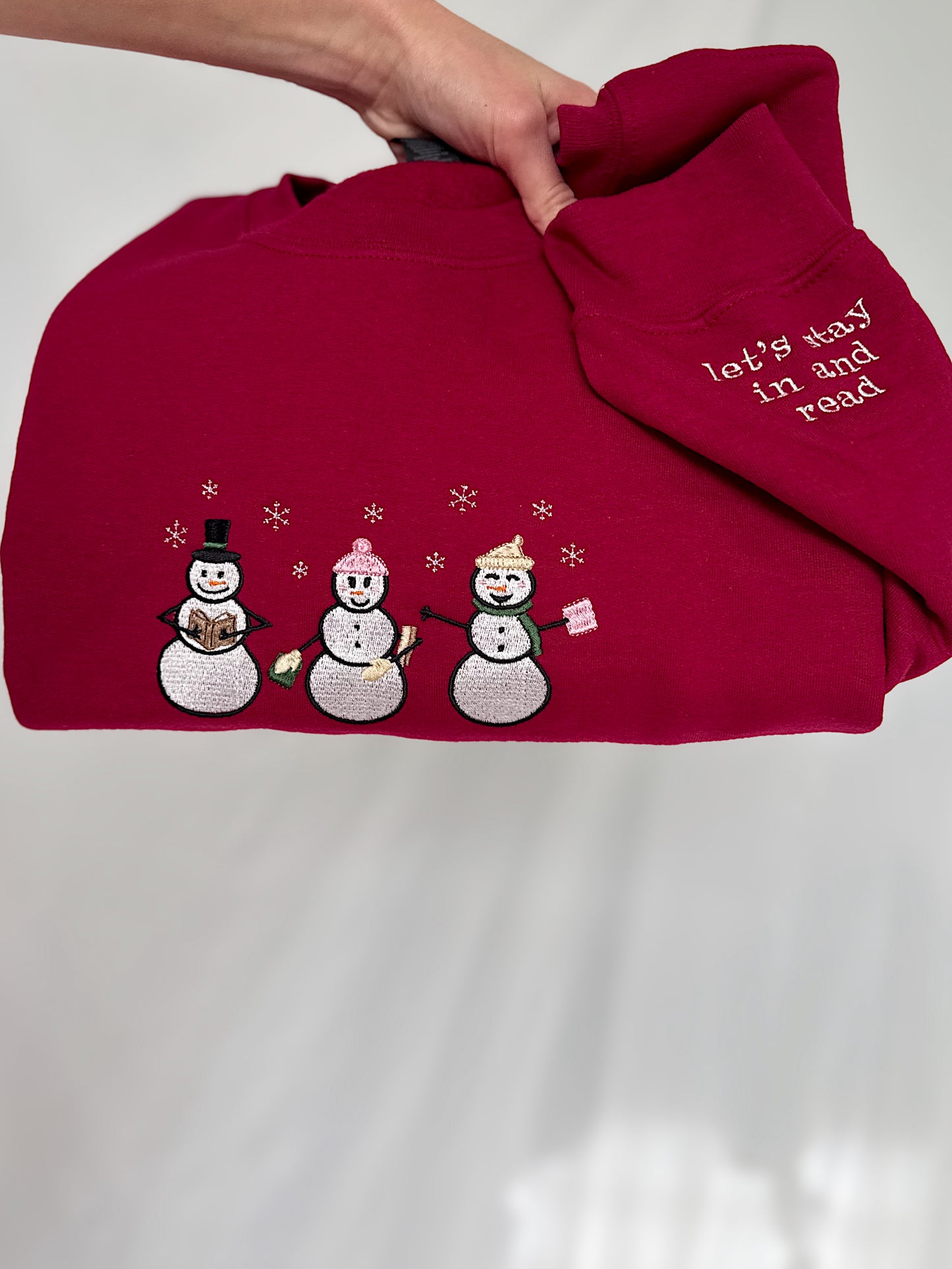 Red Reading Snowmen Sweatshirt