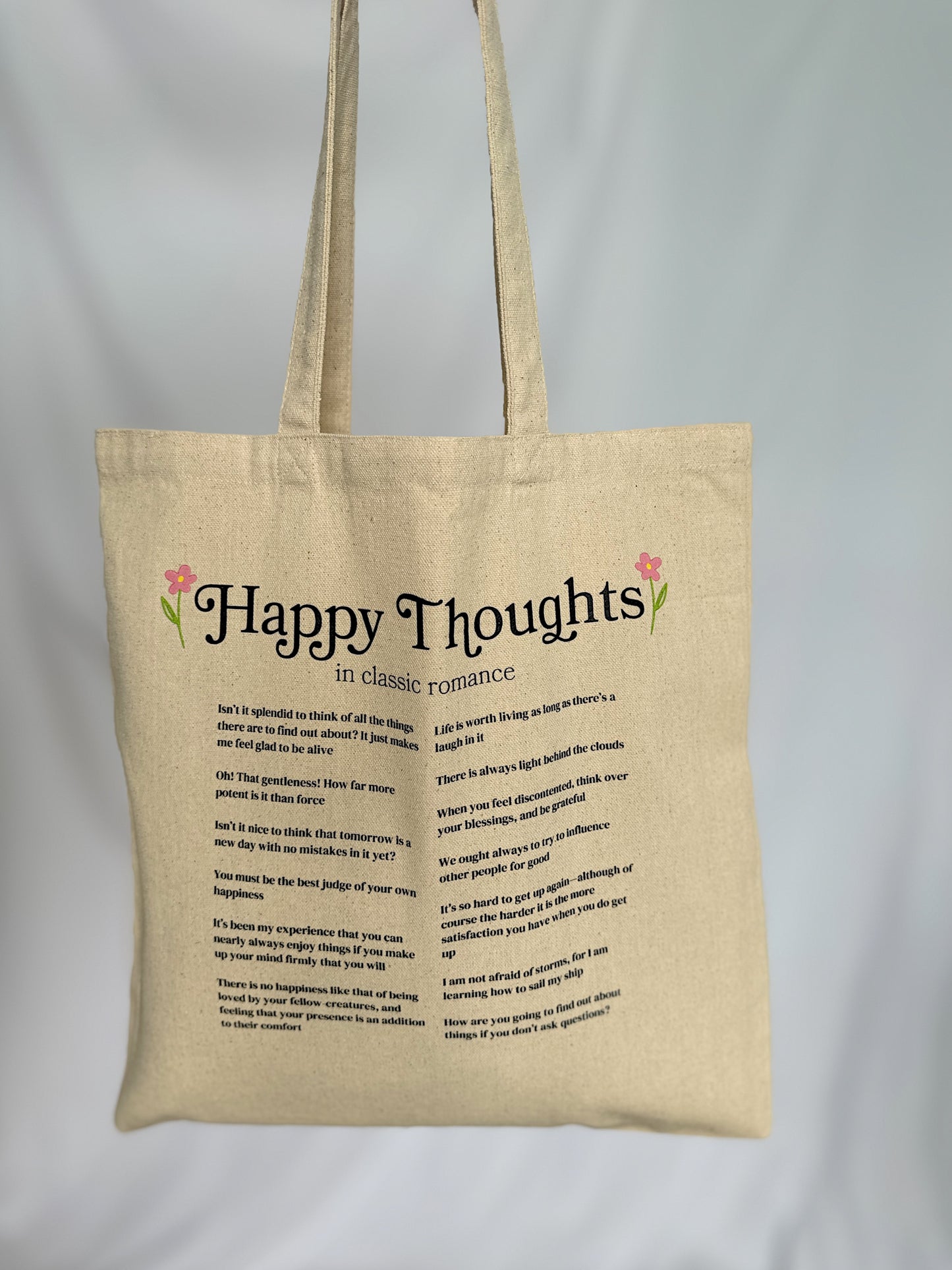 "Happy Thoughts" Quote Tote Bag