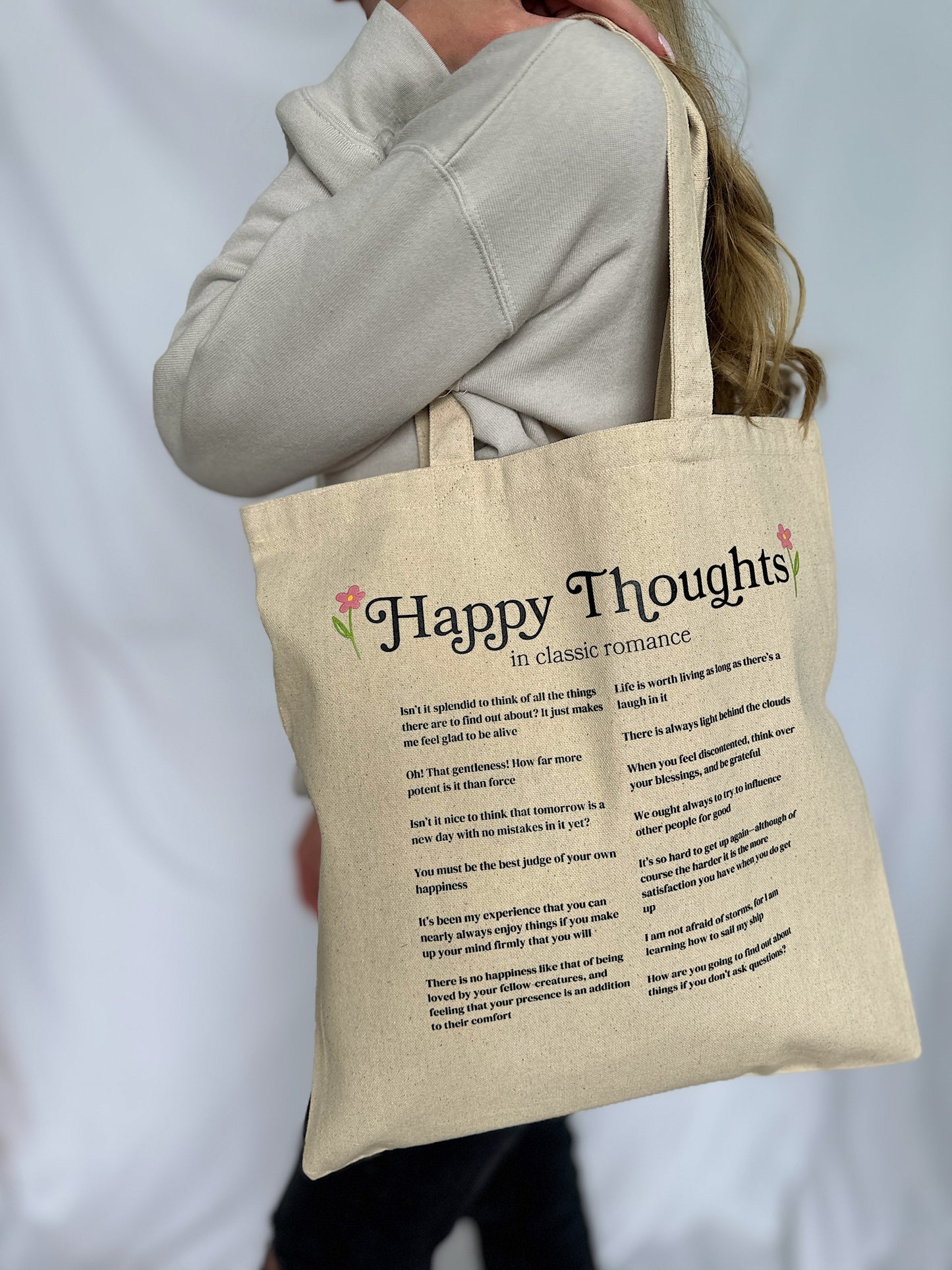 "Happy Thoughts" Quote Tote Bag