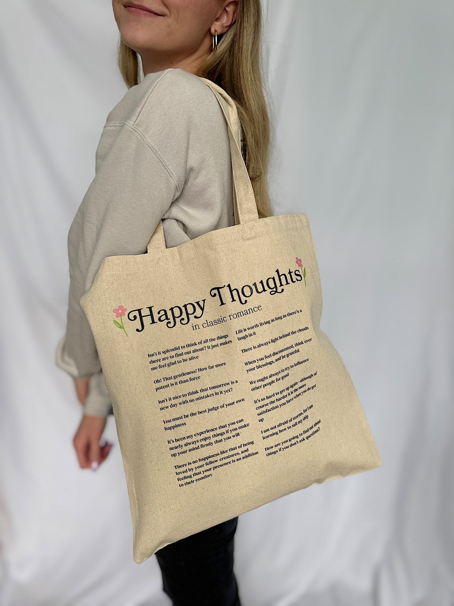 "Happy Thoughts" Quote Tote Bag