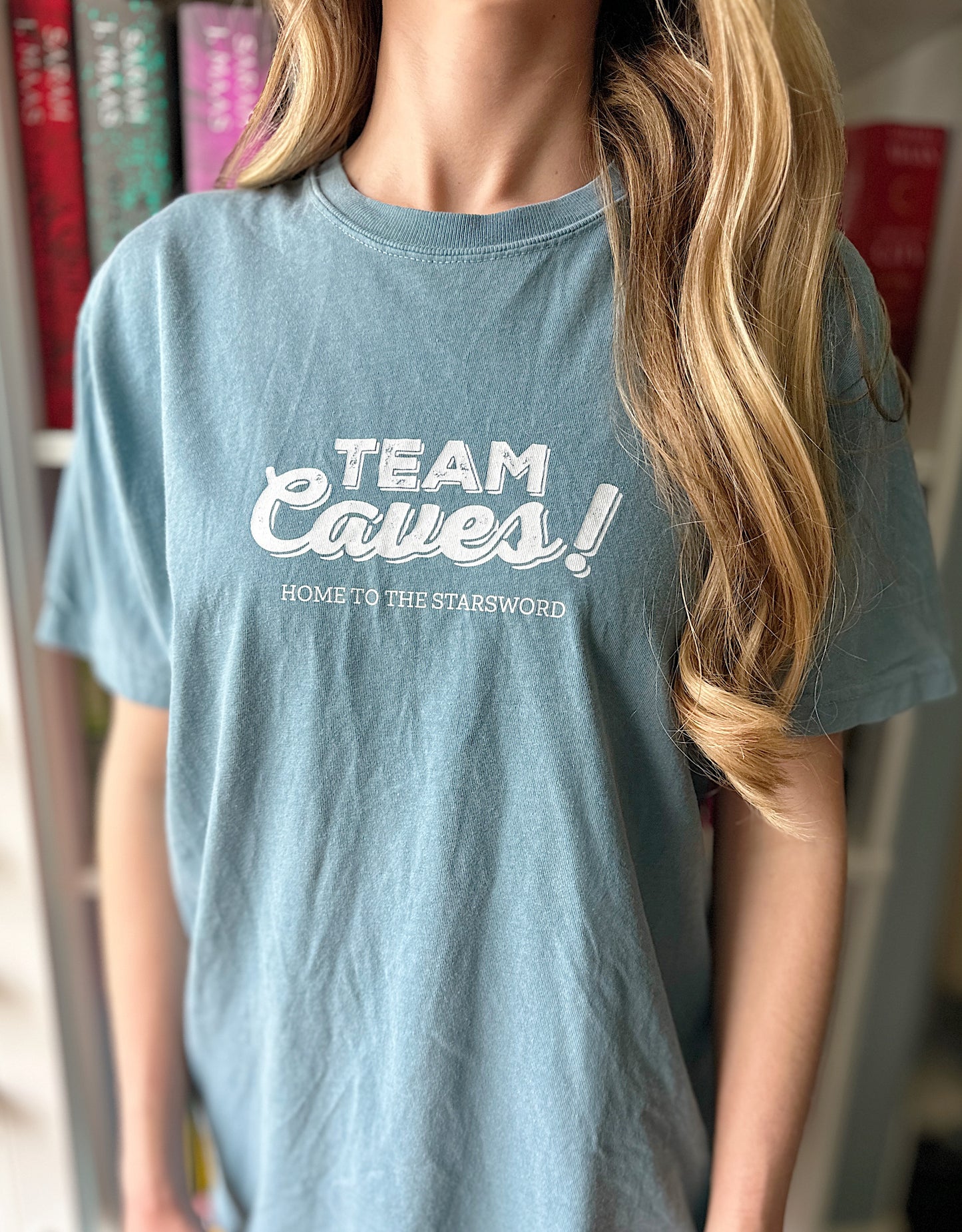 "Team Caves" T-shirt (in ice blue)