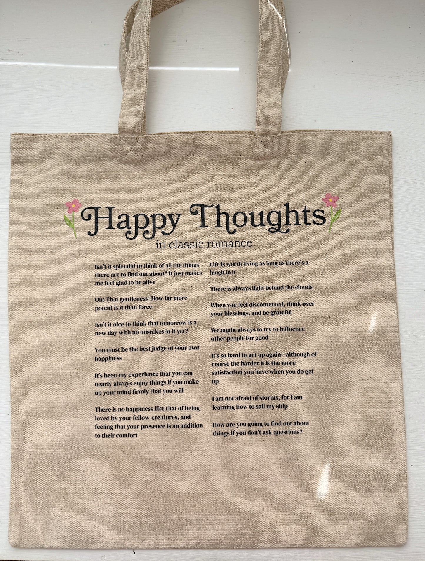 "Happy Thoughts" Quote Tote Bag