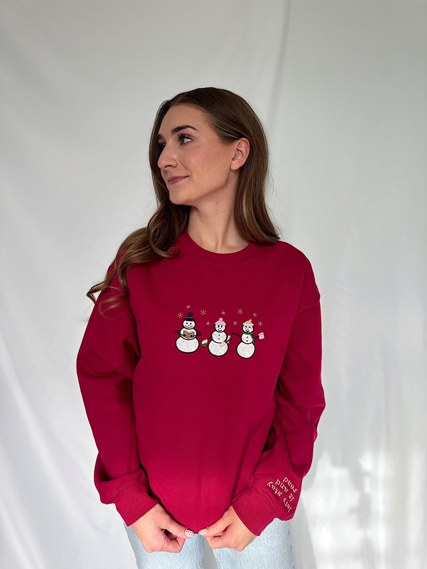 Red Reading Snowmen Sweatshirt