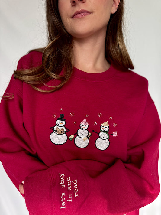 Red Reading Snowmen Sweatshirt
